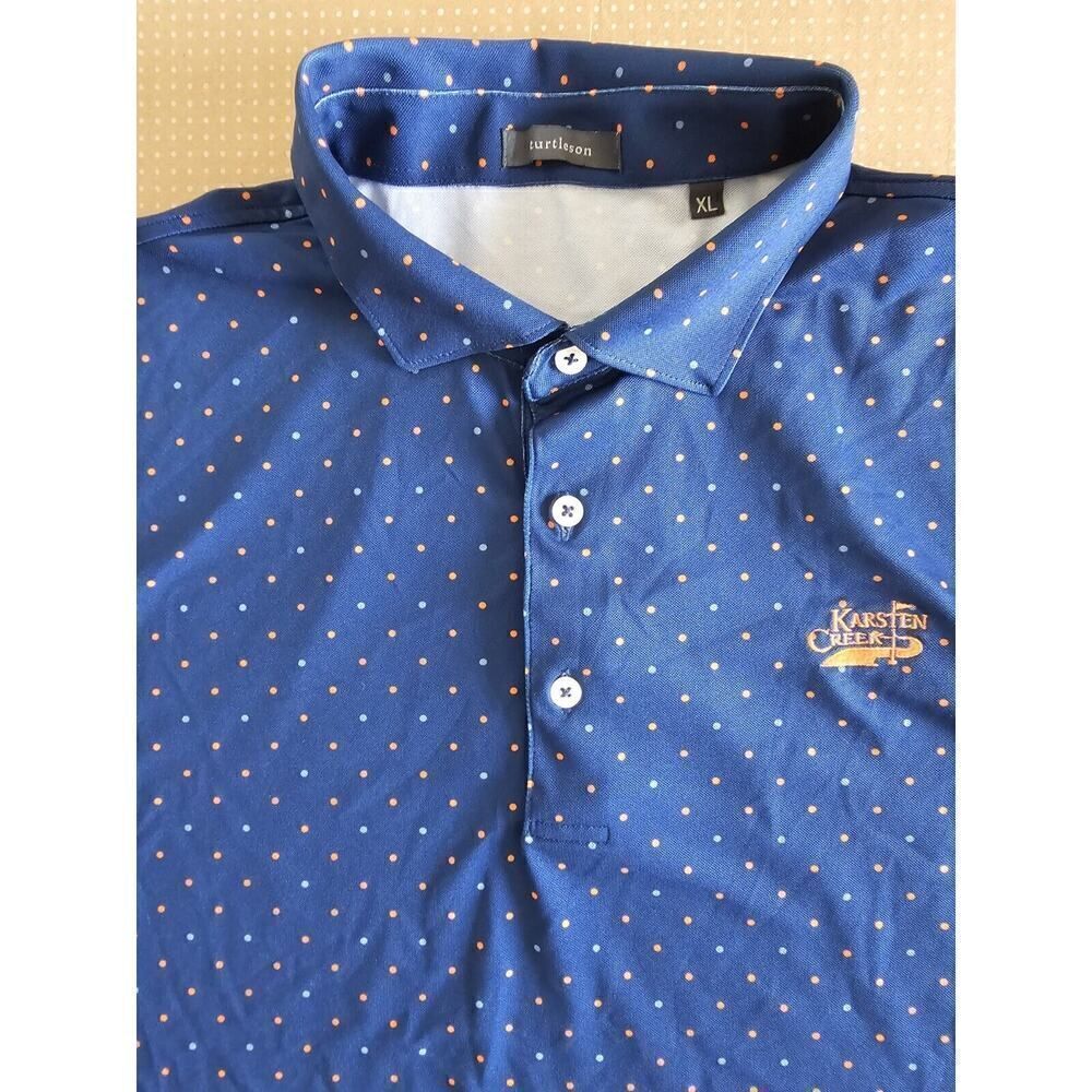 Turtleson Blue Polka Dot Preppy Activewear Stretch Golf Polo Shirt Mens Size XL